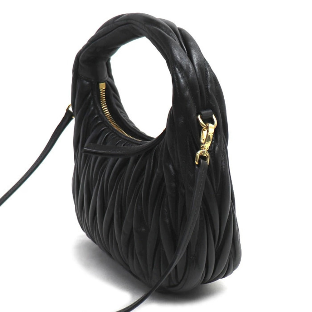 Miu Miu Hobo Leather Bag Black Wonder Shoulder Matelasse